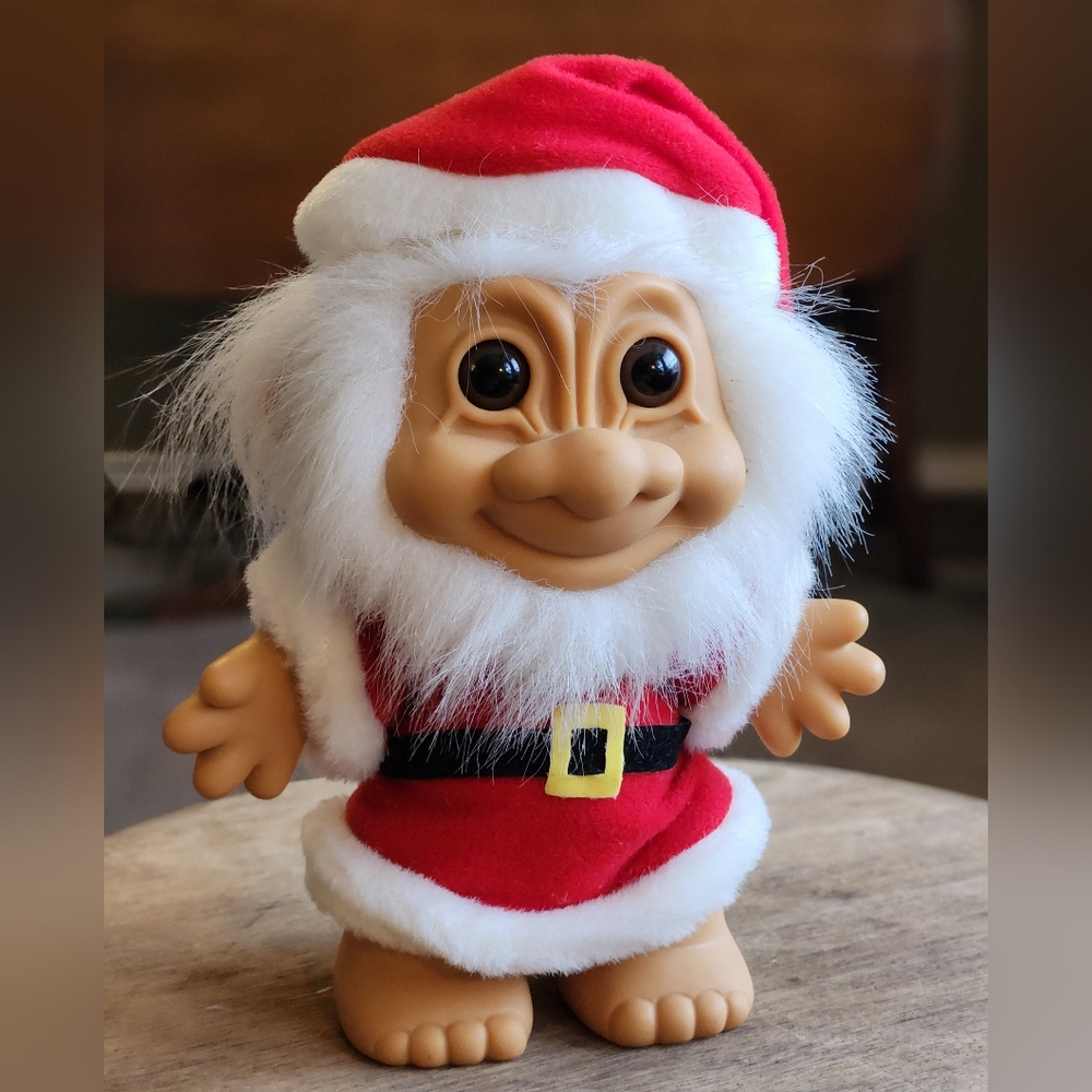 Like NEW Vintage Large 8" Russ Troll Doll with White Beard Santa Suit Christmas
